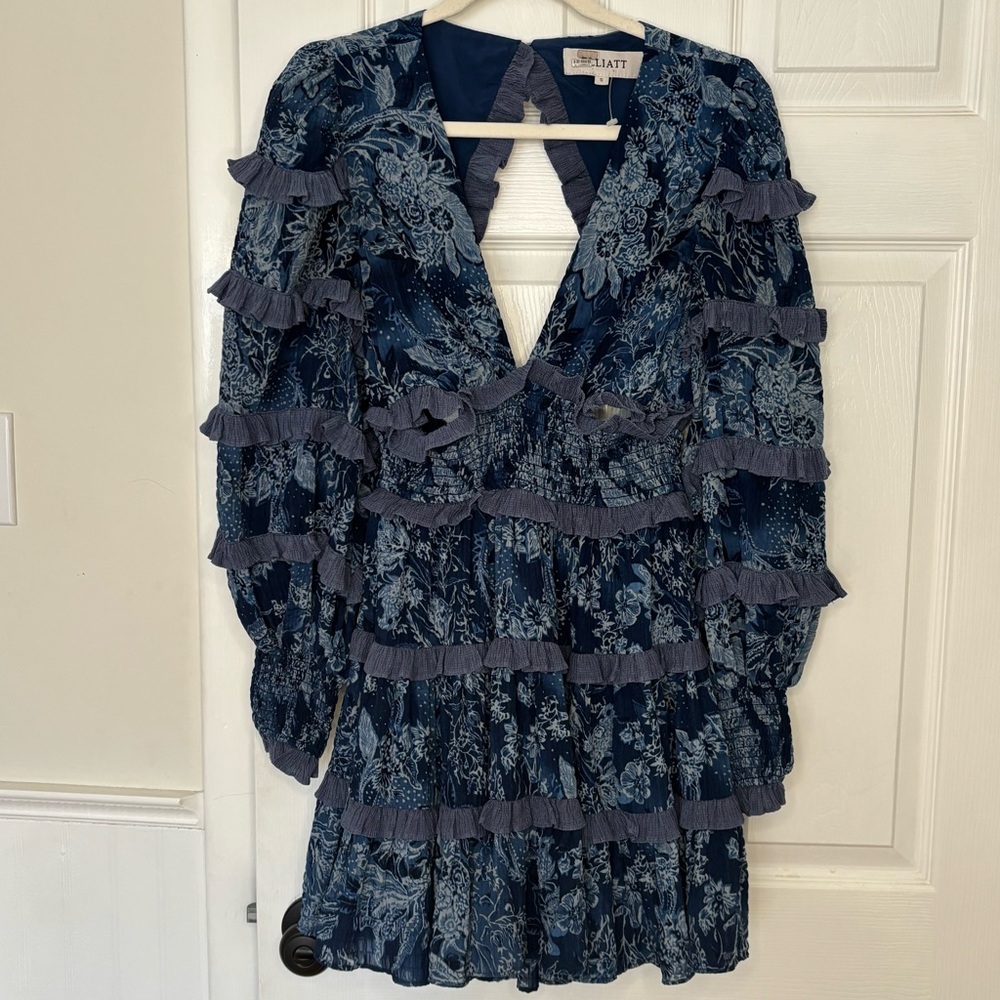 Elliat Blue Printed Ruffle Mini Dress - Picture 5 of 13